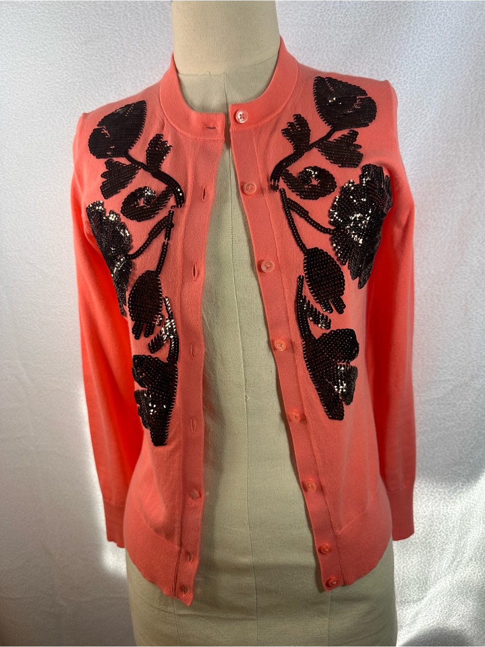 JCREW Coral Sequin Floral Cardigan cotton like new XS